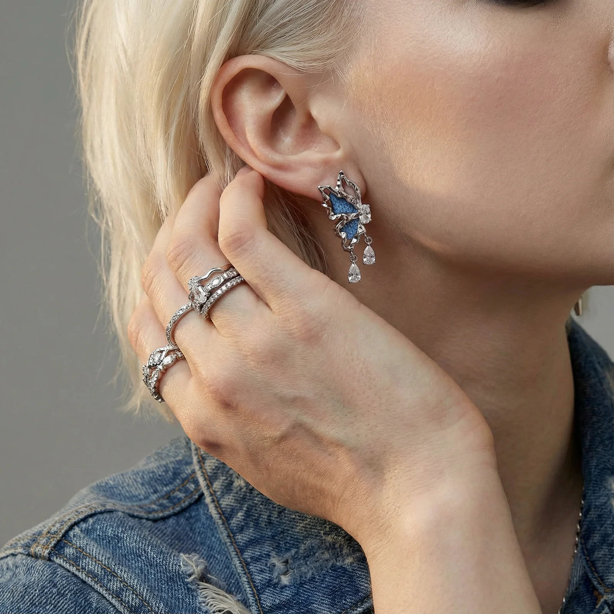 Denim Dreams Butterfly Oorbellen