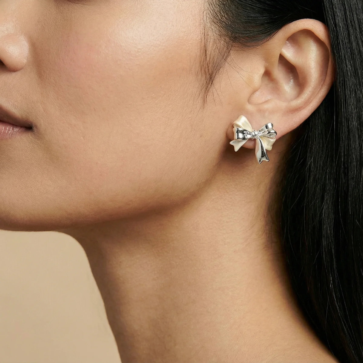 Pearl Bow Stud Earrings
